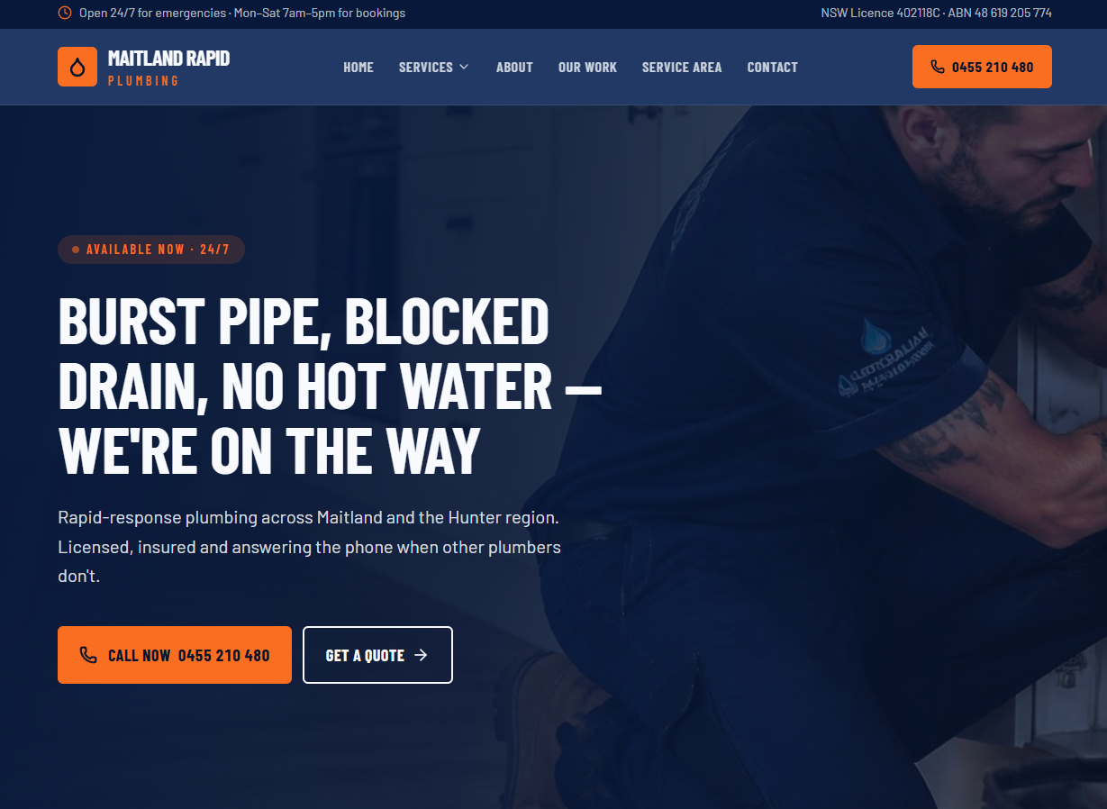 Maitland Rapid Plumbing website homepage