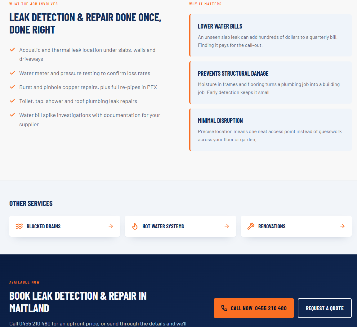 Maitland Rapid Plumbing leak detection service page
