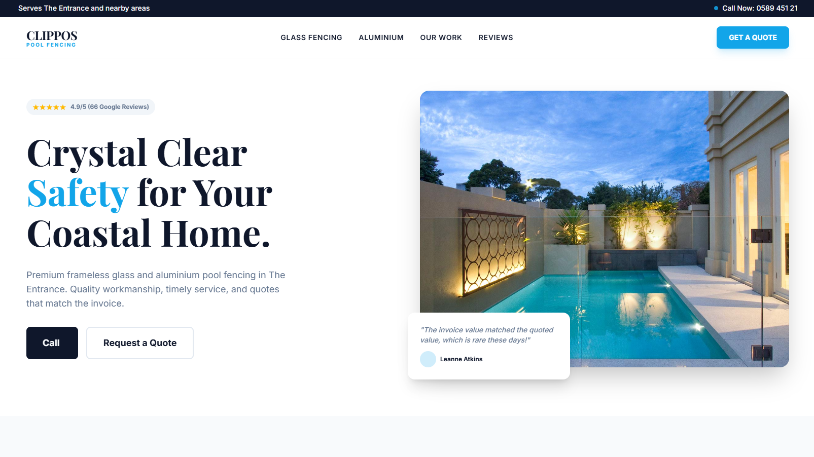Clippo's Pool Fencing website homepage